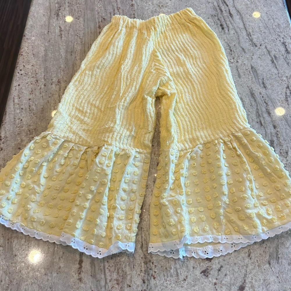 Girls yellow chenille bell bottoms pants